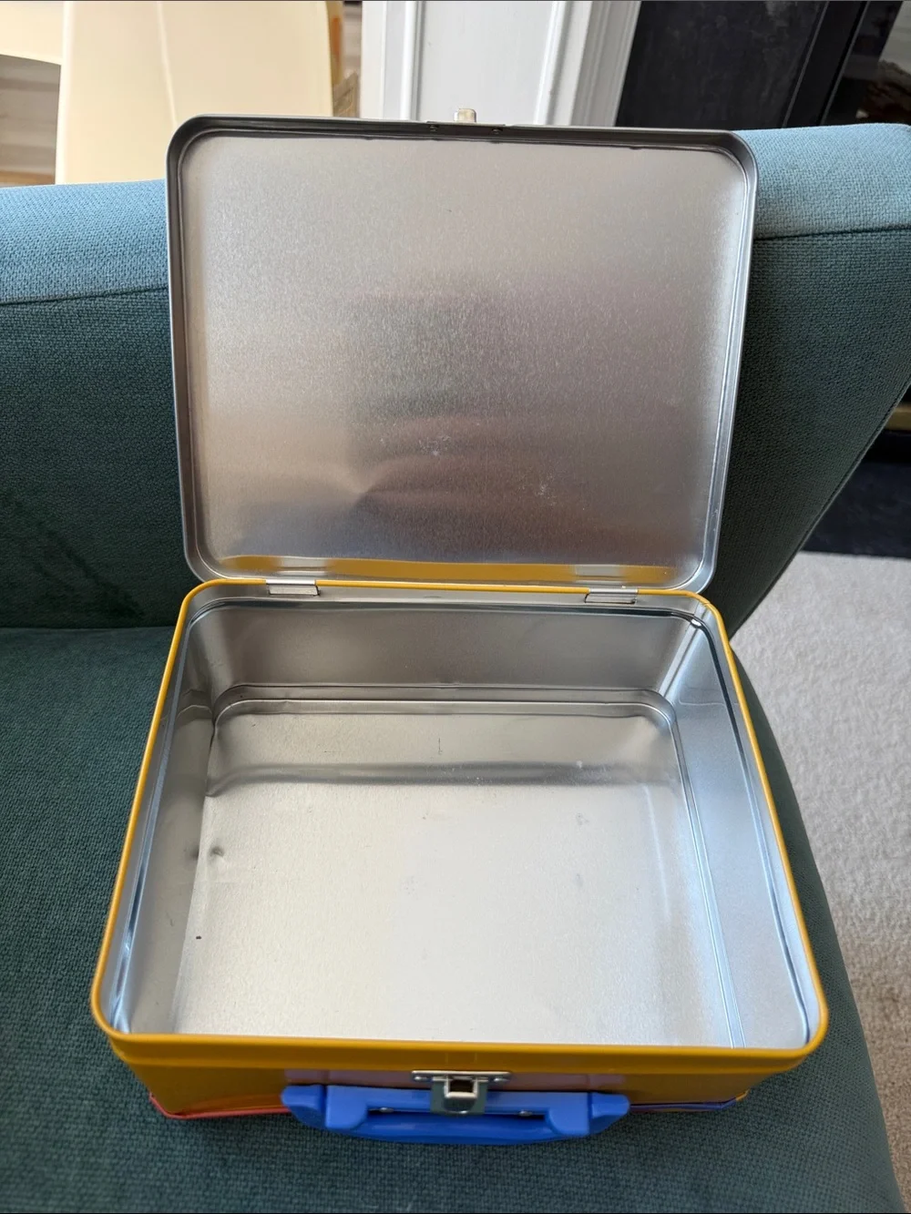 CAMP Brand Yellow Blue and Orange Retro Style Metal Lunchbox